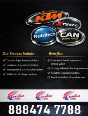 Premium 3D Domed Stickers Printing at Best Price | Metal and Acrylic | Creative Zone | 404 - Bangalore