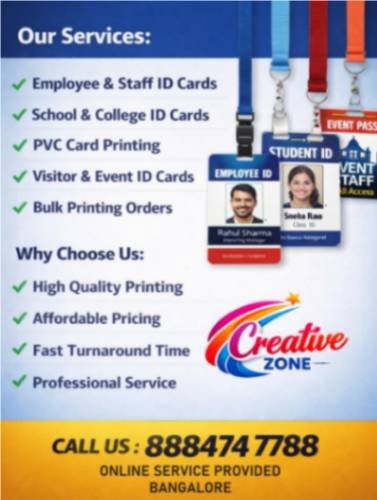 Digital Lanyards Printing  | Schools ID Cards | PVC Card | Contact Creative Zone | 438 - Bangalore