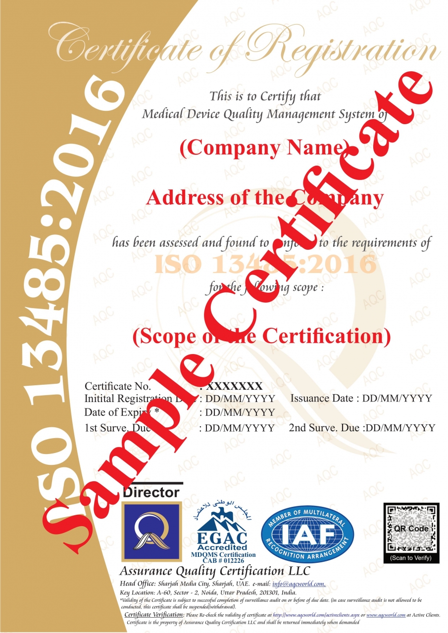Trusted ISO 13485:2016 Certification by AQC World  - Noida