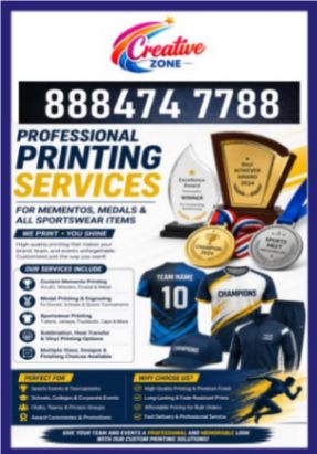 Sportswear Printing | Meda Printing | Award Memento | Creative Zone | 438 - Bangalore