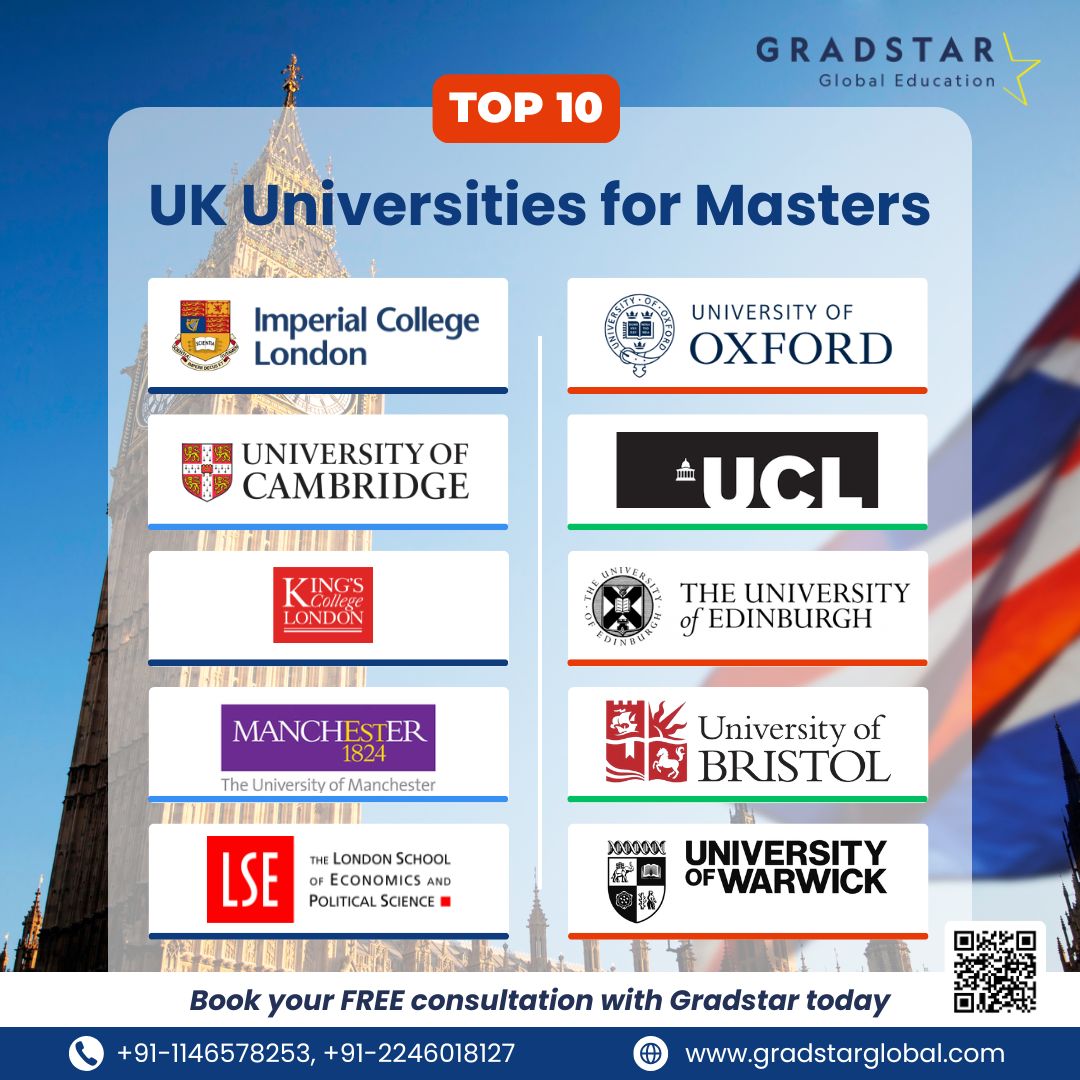 Achieve Your Masters Dreams in the UK’s Top 10 Universities with Gradstar - Delhi